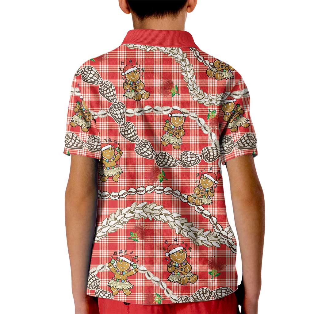 Red Palaka Hawaii Mele Kalikimaka Kid Polo Shirt Ohia Lehua Shell Leis Funny Gingerbread Santa LT14 - Polynesian Pride