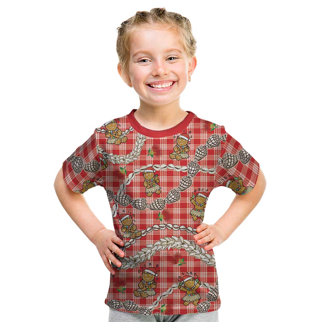 Red Palaka Hawaii Mele Kalikimaka Kid T Shirt Ohia Lehua Shell Leis Funny Gingerbread Santa LT14 Red - Polynesian Pride
