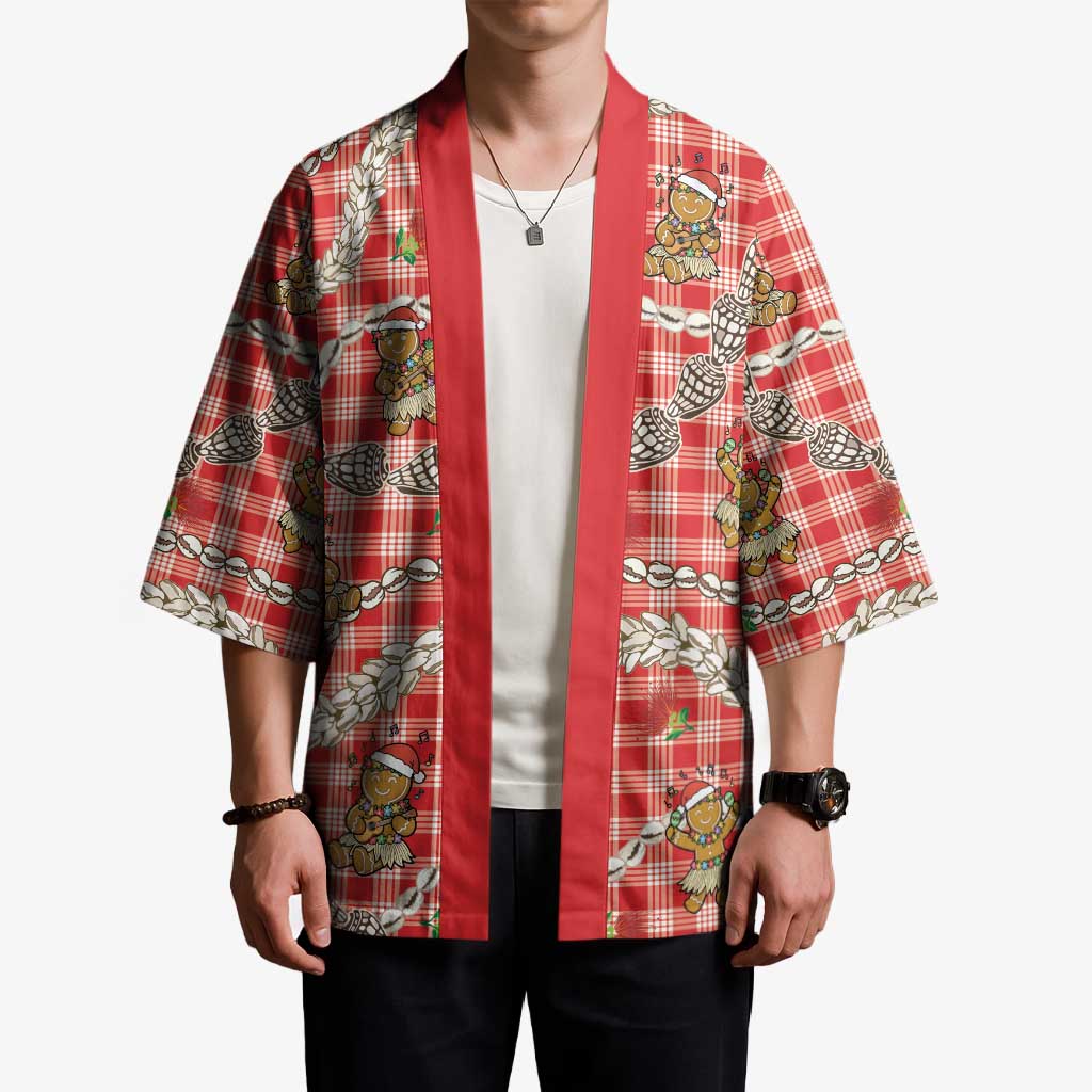 Red Palaka Hawaii Mele Kalikimaka Kimono Ohia Lehua Shell Leis Funny Gingerbread Santa - Polynesian Pride