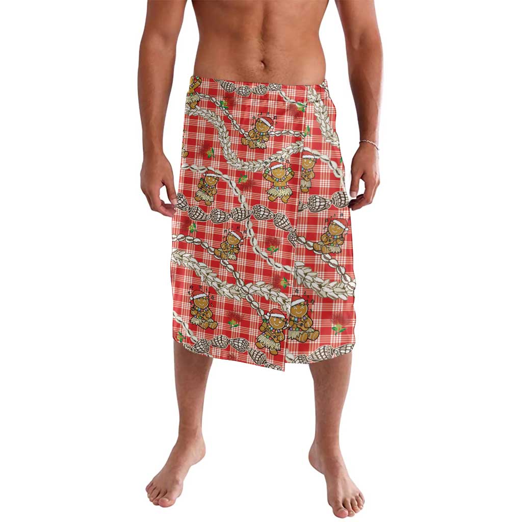 Red Palaka Hawaii Mele Kalikimaka Lavalava Ohia Lehua Shell Leis Funny Gingerbread Santa - Polynesian Pride