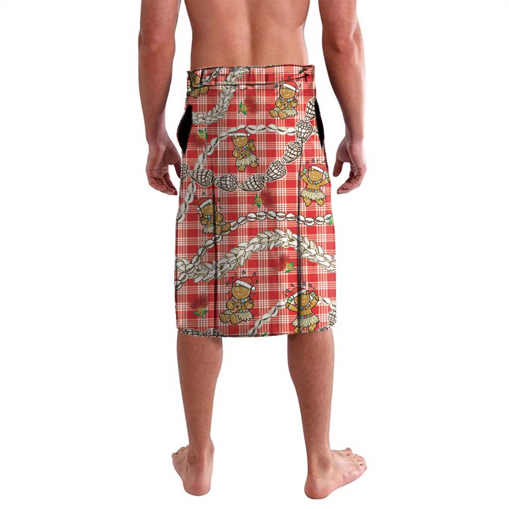 Red Palaka Hawaii Mele Kalikimaka Lavalava Ohia Lehua Shell Leis Funny Gingerbread Santa - Polynesian Pride