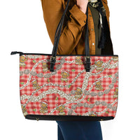 Red Palaka Hawaii Mele Kalikimaka Leather Tote Bag Ohia Lehua Shell Leis Funny Gingerbread Santa - Polynesian Pride