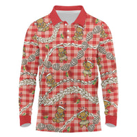 Red Palaka Hawaii Mele Kalikimaka Long Sleeve Polo Shirt Ohia Lehua Shell Leis Funny Gingerbread Santa LT14 Red - Polynesian Pride