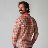Red Palaka Hawaii Mele Kalikimaka Long Sleeve Polo Shirt Ohia Lehua Shell Leis Funny Gingerbread Santa LT14 - Polynesian Pride