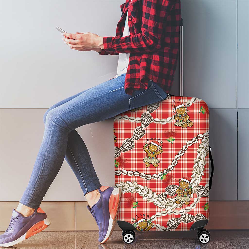 Red Palaka Hawaii Mele Kalikimaka Luggage Cover Ohia Lehua Shell Leis Funny Gingerbread Santa LT14 - Polynesian Pride