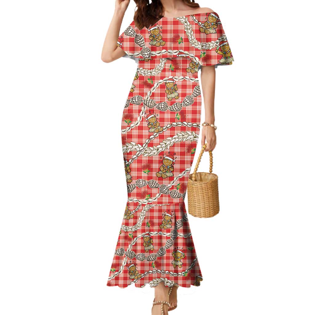 Red Palaka Hawaii Mele Kalikimaka Mermaid Dress Ohia Lehua Shell Leis Funny Gingerbread Santa LT14 Women Red - Polynesian Pride