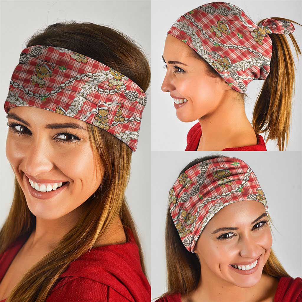 Red Palaka Hawaii Mele Kalikimaka Neck Gaiter Ohia Lehua Shell Leis Funny Gingerbread Santa - Polynesian Pride