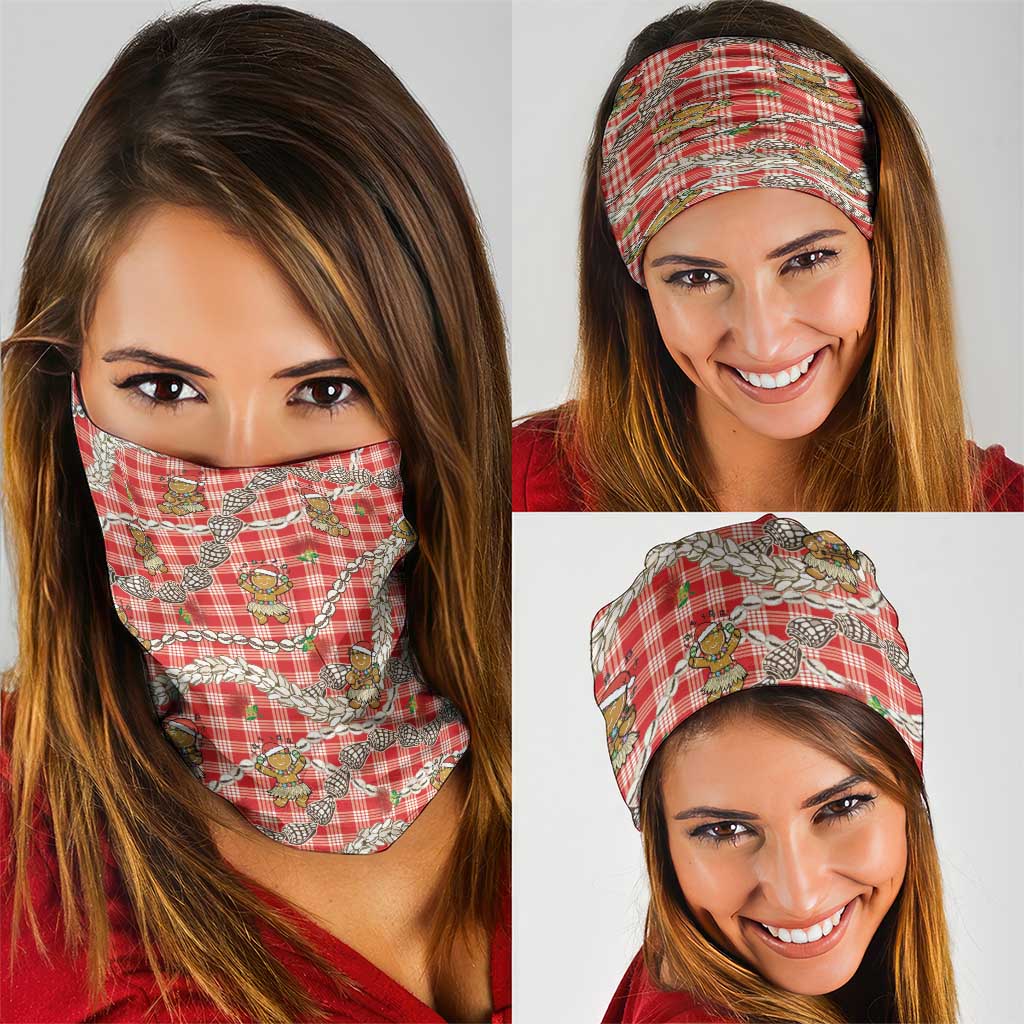 Red Palaka Hawaii Mele Kalikimaka Neck Gaiter Ohia Lehua Shell Leis Funny Gingerbread Santa - Polynesian Pride