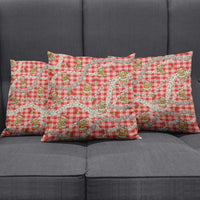 Red Palaka Hawaii Mele Kalikimaka Pillow Cover Ohia Lehua Shell Leis Funny Gingerbread Santa - Polynesian Pride