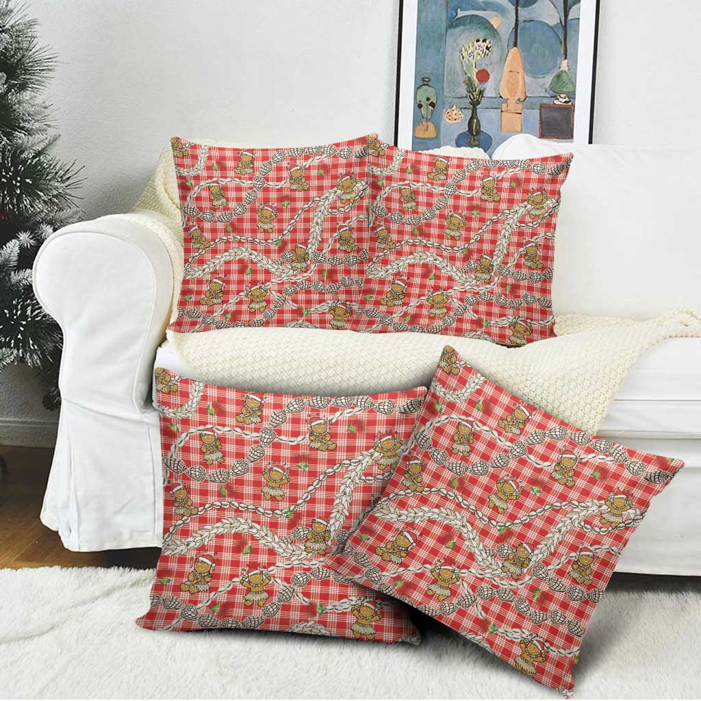 Red Palaka Hawaii Mele Kalikimaka Pillow Cover Ohia Lehua Shell Leis Funny Gingerbread Santa - Polynesian Pride