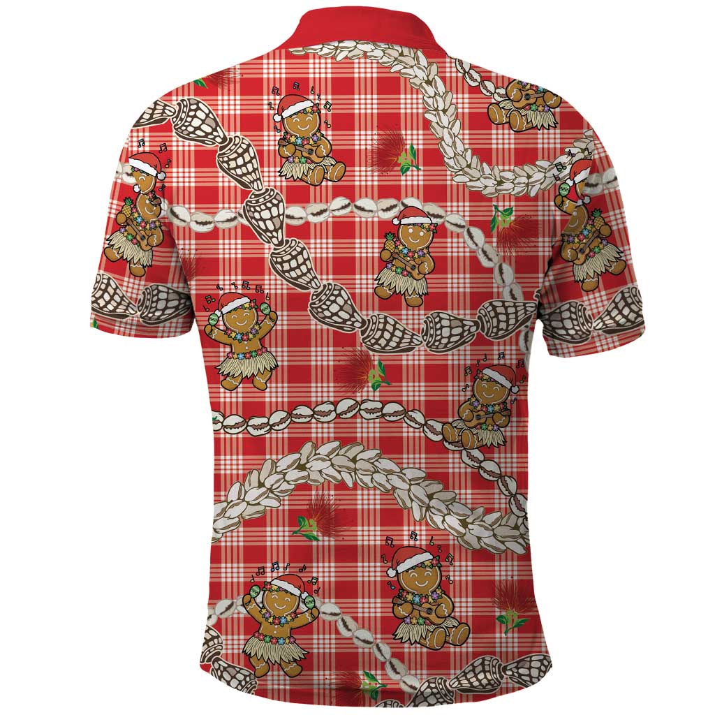Red Palaka Hawaii Mele Kalikimaka Polo Shirt Ohia Lehua Shell Leis Funny Gingerbread Santa LT14 - Polynesian Pride