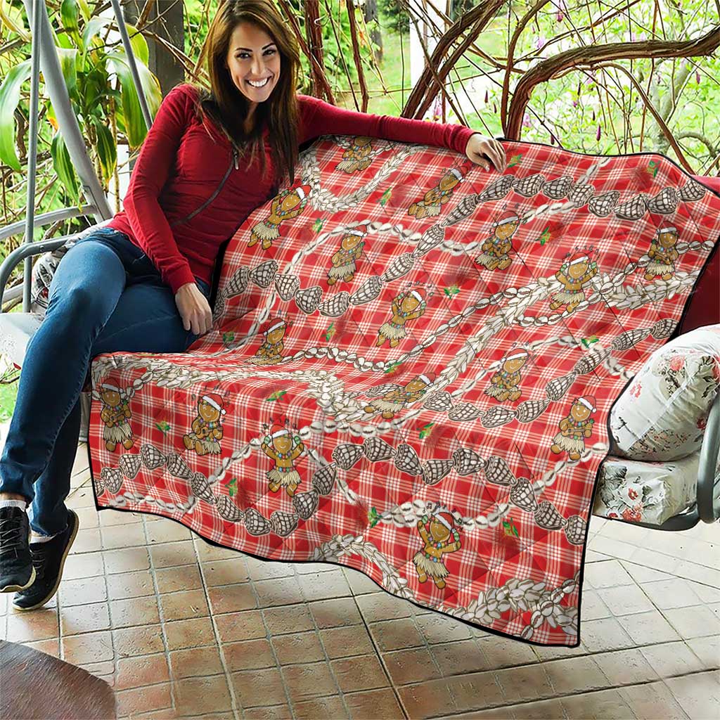 Red Palaka Hawaii Mele Kalikimaka Quilt Ohia Lehua Shell Leis Funny Gingerbread Santa - Polynesian Pride