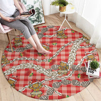 Red Palaka Hawaii Mele Kalikimaka Round Carpet Ohia Lehua Shell Leis Funny Gingerbread Santa - Polynesian Pride