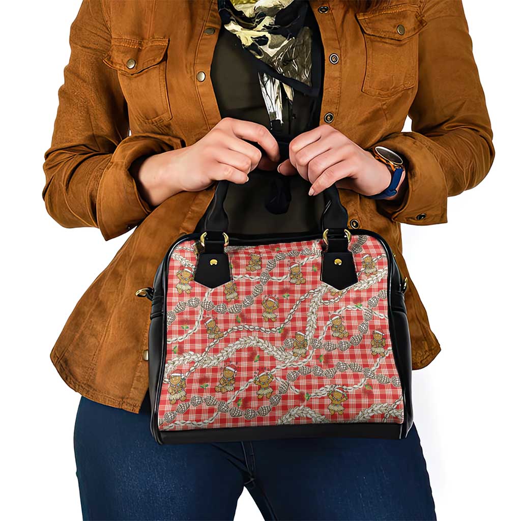 Red Palaka Hawaii Mele Kalikimaka Shoulder Handbag Ohia Lehua Shell Leis Funny Gingerbread Santa - Polynesian Pride