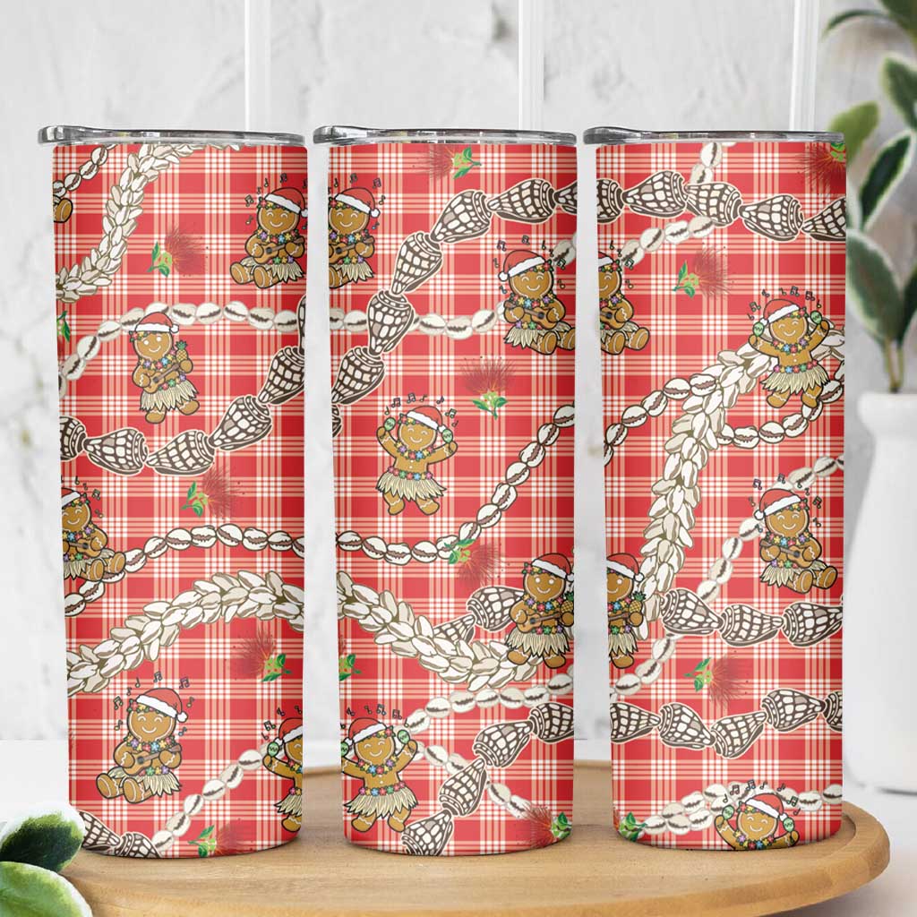 Red Palaka Hawaii Mele Kalikimaka Skinny Tumbler Ohia Lehua Shell Leis Funny Gingerbread Santa LT14 - Polynesian Pride