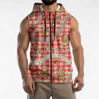 Red Palaka Hawaii Mele Kalikimaka Sleeveless Zip Hoodie Ohia Lehua Shell Leis Funny Gingerbread Santa LT14 - Polynesian Pride