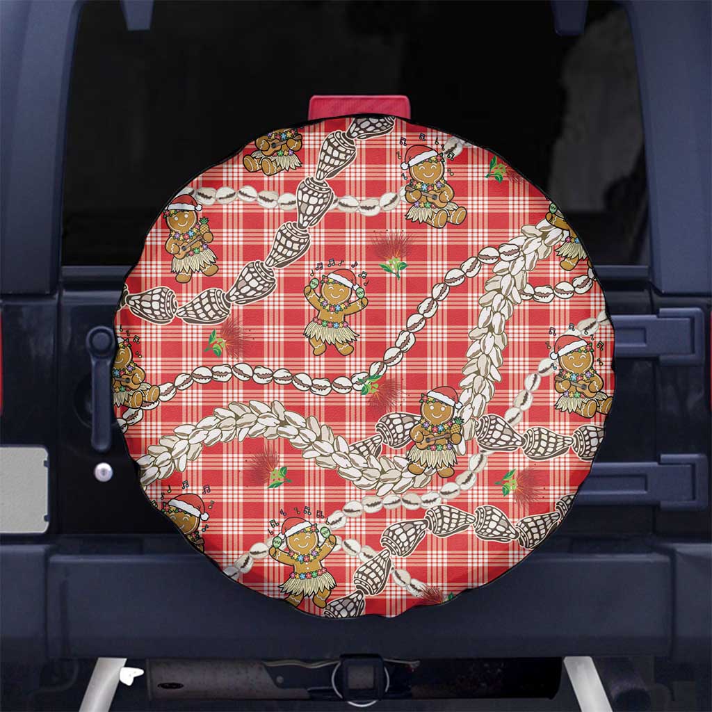 Red Palaka Hawaii Mele Kalikimaka Spare Tire Cover Ohia Lehua Shell Leis Funny Gingerbread Santa LT14 No hole Red - Polynesian Pride