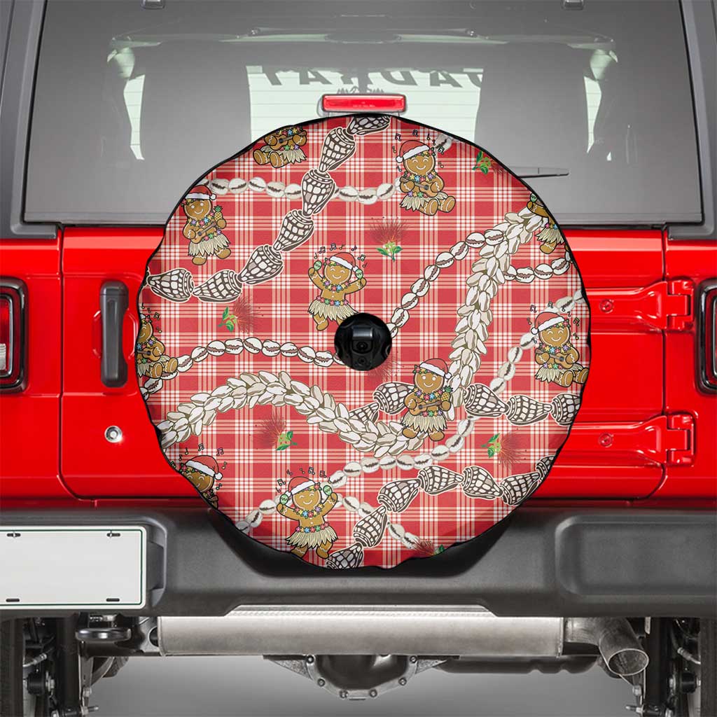 Red Palaka Hawaii Mele Kalikimaka Spare Tire Cover Ohia Lehua Shell Leis Funny Gingerbread Santa LT14 - Polynesian Pride