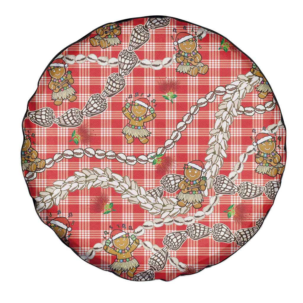 Red Palaka Hawaii Mele Kalikimaka Spare Tire Cover Ohia Lehua Shell Leis Funny Gingerbread Santa LT14 - Polynesian Pride