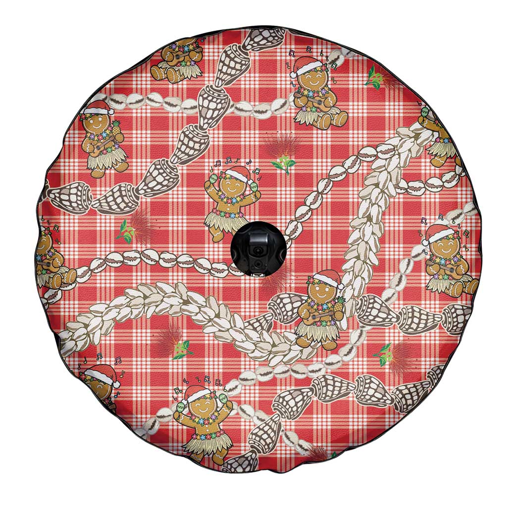 Red Palaka Hawaii Mele Kalikimaka Spare Tire Cover Ohia Lehua Shell Leis Funny Gingerbread Santa LT14 - Polynesian Pride