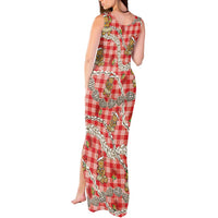 Red Palaka Hawaii Mele Kalikimaka Tank Maxi Dress Ohia Lehua Shell Leis Funny Gingerbread Santa LT14 - Polynesian Pride
