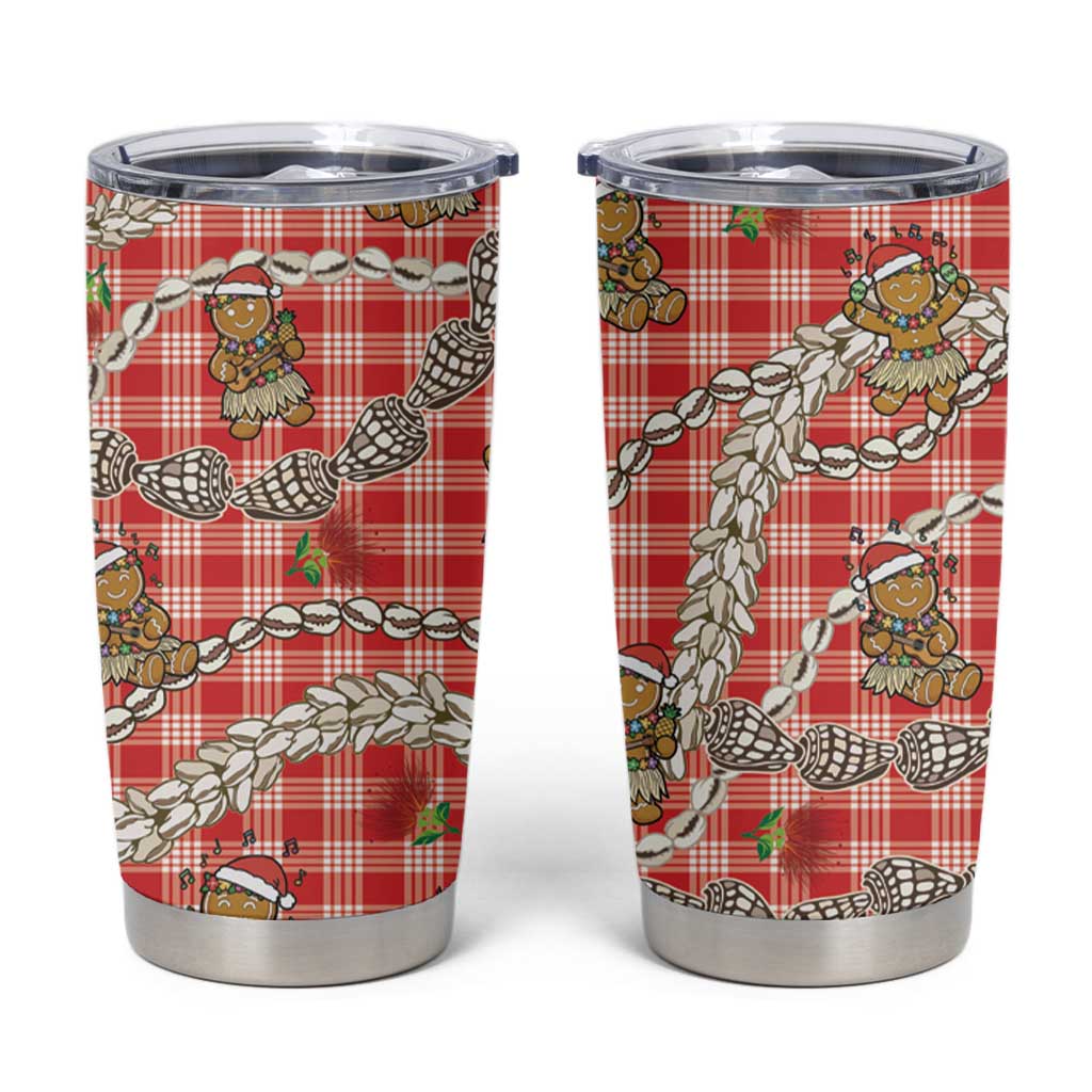 Red Palaka Hawaii Mele Kalikimaka Tumbler Cup Ohia Lehua Shell Leis Funny Gingerbread Santa LT14 Red - Polynesian Pride