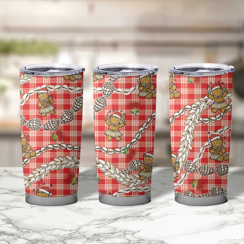 Red Palaka Hawaii Mele Kalikimaka Tumbler Cup Ohia Lehua Shell Leis Funny Gingerbread Santa LT14 - Polynesian Pride