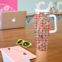 Red Palaka Hawaii Mele Kalikimaka Tumbler With Handle Ohia Lehua Shell Leis Funny Gingerbread Santa - Polynesian Pride