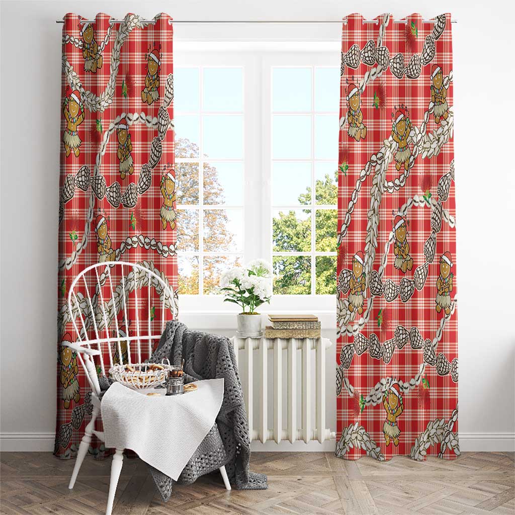 Red Palaka Hawaii Mele Kalikimaka Window Curtain Ohia Lehua Shell Leis Funny Gingerbread Santa - Polynesian Pride