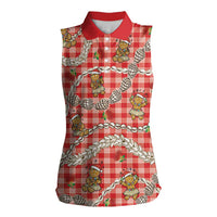 Red Palaka Hawaii Mele Kalikimaka Women Sleeveless Polo Shirt Ohia Lehua Shell Leis Funny Gingerbread Santa LT14 Female Red - Polynesian Pride