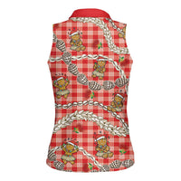 Red Palaka Hawaii Mele Kalikimaka Women Sleeveless Polo Shirt Ohia Lehua Shell Leis Funny Gingerbread Santa LT14 - Polynesian Pride