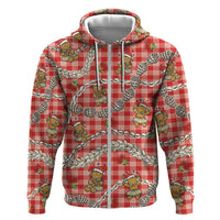 Red Palaka Hawaii Mele Kalikimaka Zip Hoodie Ohia Lehua Shell Leis Funny Gingerbread Santa LT14 Zip Hoodie Red - Polynesian Pride