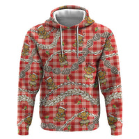 Red Palaka Hawaii Mele Kalikimaka Zip Hoodie Ohia Lehua Shell Leis Funny Gingerbread Santa LT14 Pullover Hoodie Red - Polynesian Pride