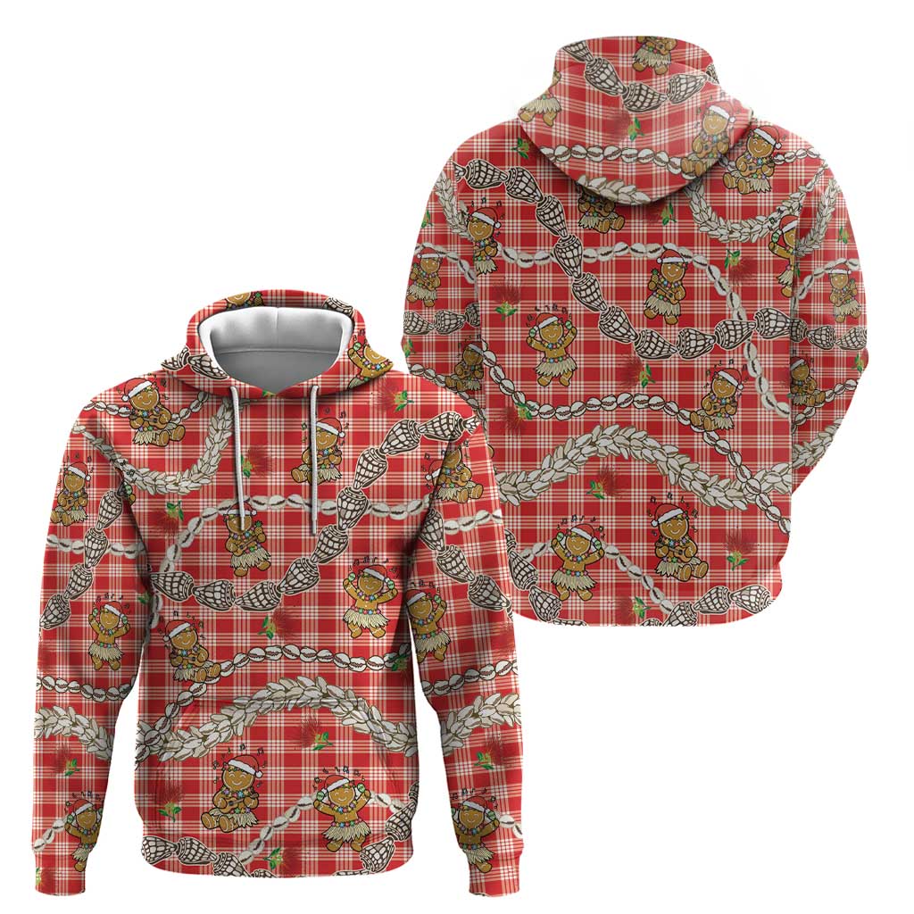 Red Palaka Hawaii Mele Kalikimaka Zip Hoodie Ohia Lehua Shell Leis Funny Gingerbread Santa LT14 - Polynesian Pride