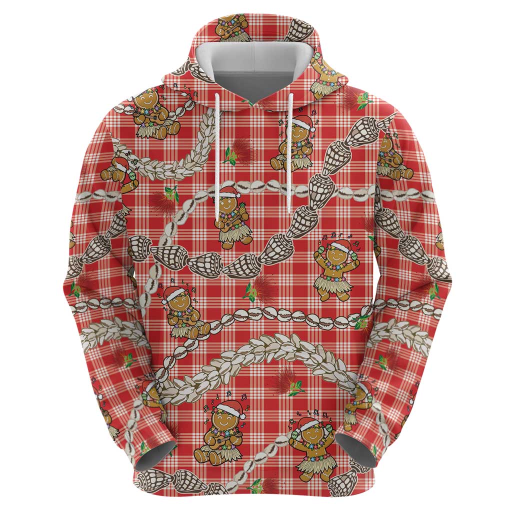 Red Palaka Hawaii Mele Kalikimaka Zip Hoodie Ohia Lehua Shell Leis Funny Gingerbread Santa LT14 - Polynesian Pride