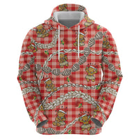 Red Palaka Hawaii Mele Kalikimaka Zip Hoodie Ohia Lehua Shell Leis Funny Gingerbread Santa LT14 - Polynesian Pride