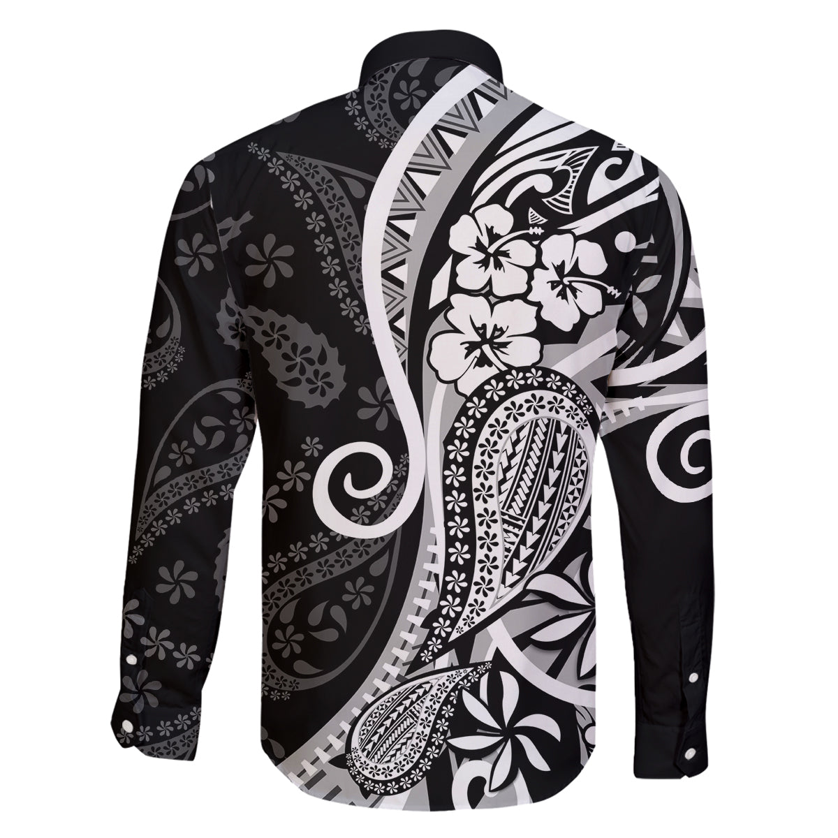 Black Polynesia Paisley Family Matching Off Shoulder Long Sleeve Dress and Hawaiian Shirt Polynesian With Tropical Flowers LT14 - Polynesian Pride