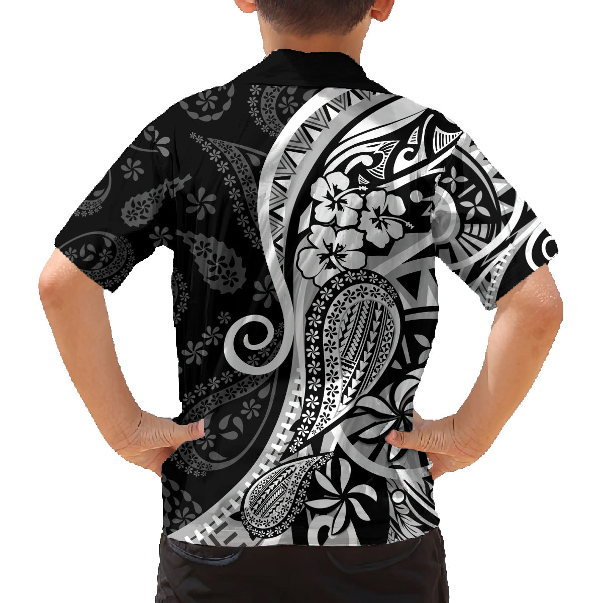 Black Polynesia Paisley Family Matching Summer Maxi Dress and Hawaiian Shirt Polynesian With Tropical Flowers LT14 - Polynesian Pride