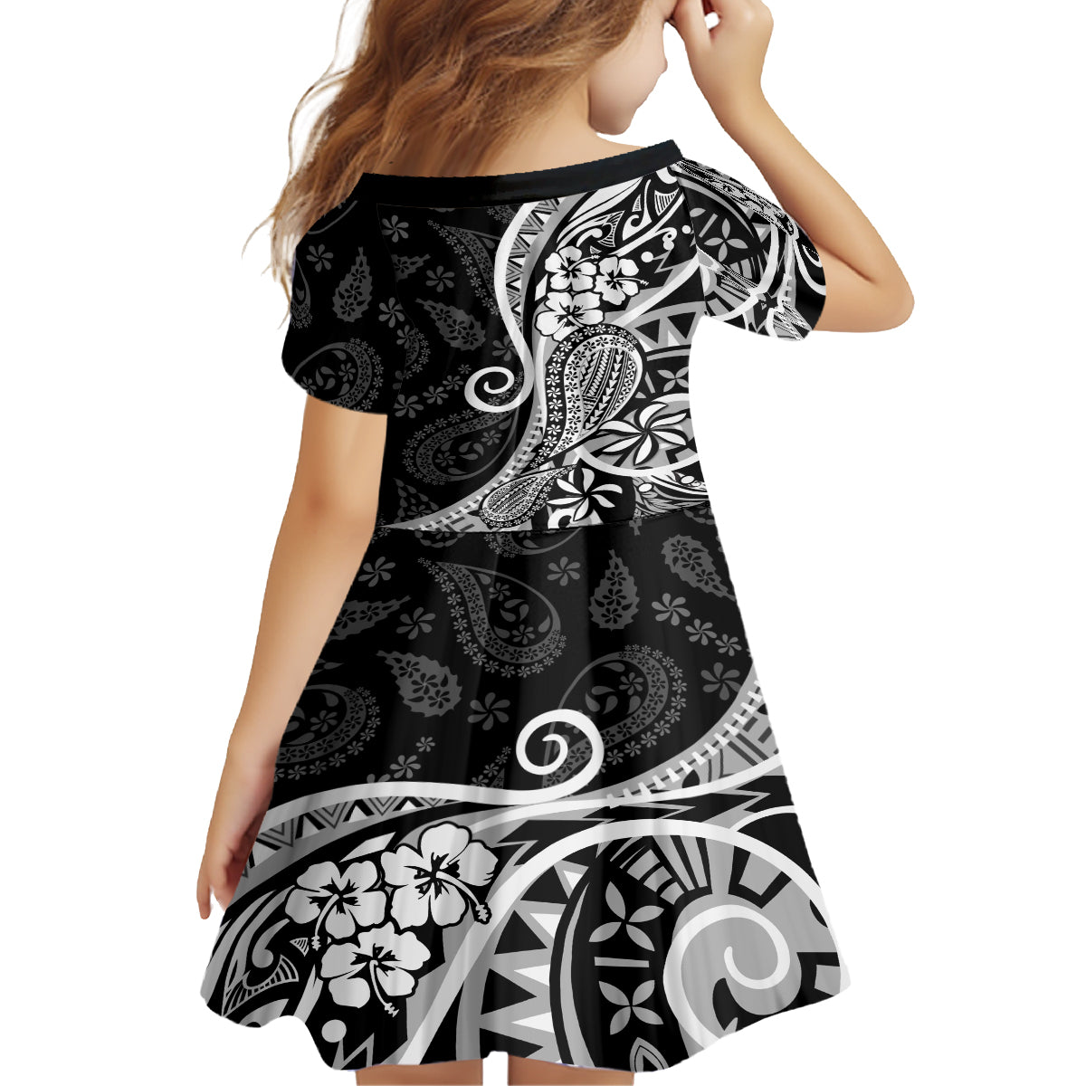 Black Polynesia Paisley Family Matching Summer Maxi Dress and Hawaiian Shirt Polynesian With Tropical Flowers LT14 - Polynesian Pride