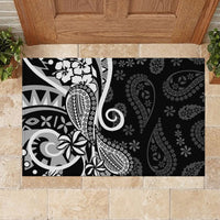 Black Polynesia Paisley Rubber Doormat Polynesian With Tropical Flowers LT14 - Polynesian Pride