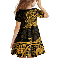 Gold Polynesia Paisley Family Matching Off Shoulder Maxi Dress and Hawaiian Shirt Polynesian With Tropical Flowers LT14 - Polynesian Pride