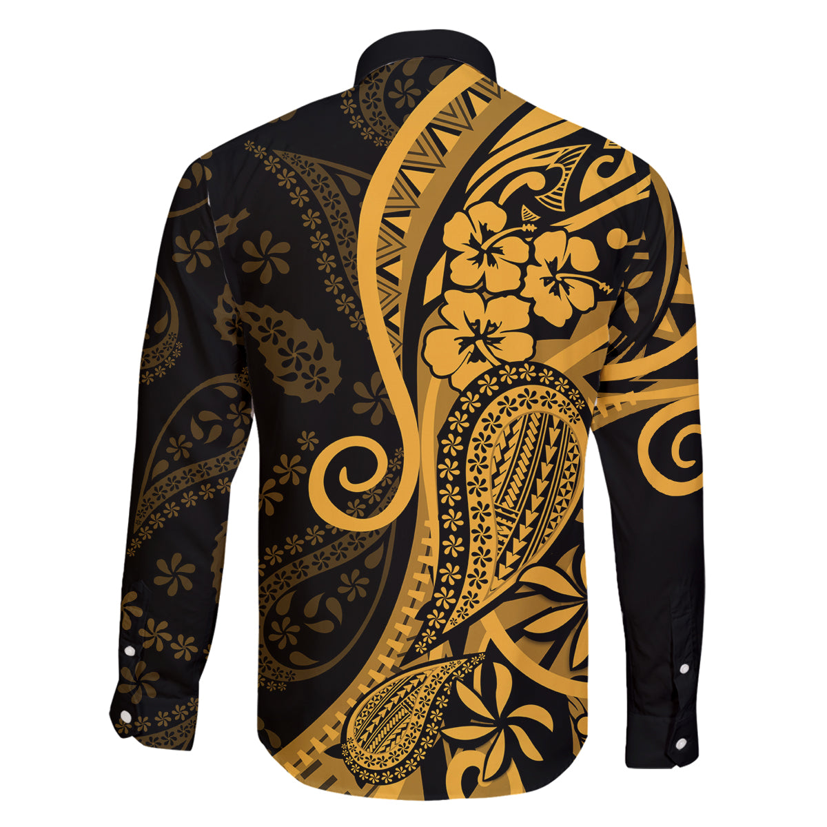 Gold Polynesia Paisley Family Matching Off Shoulder Maxi Dress and Hawaiian Shirt Polynesian With Tropical Flowers LT14 - Polynesian Pride