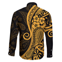 Gold Polynesia Paisley Family Matching Off Shoulder Maxi Dress and Hawaiian Shirt Polynesian With Tropical Flowers LT14 - Polynesian Pride