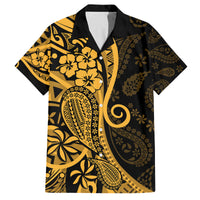 Gold Polynesia Paisley Family Matching Puletasi Dress and Hawaiian Shirt Polynesian With Tropical Flowers LT14 Dad's Shirt - Short Sleeve Gold - Polynesian Pride