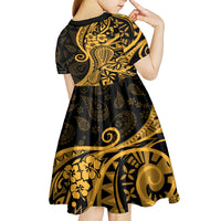 Gold Polynesia Paisley Kid Short Sleeve Dress Polynesian With Tropical Flowers LT14 - Polynesian Pride