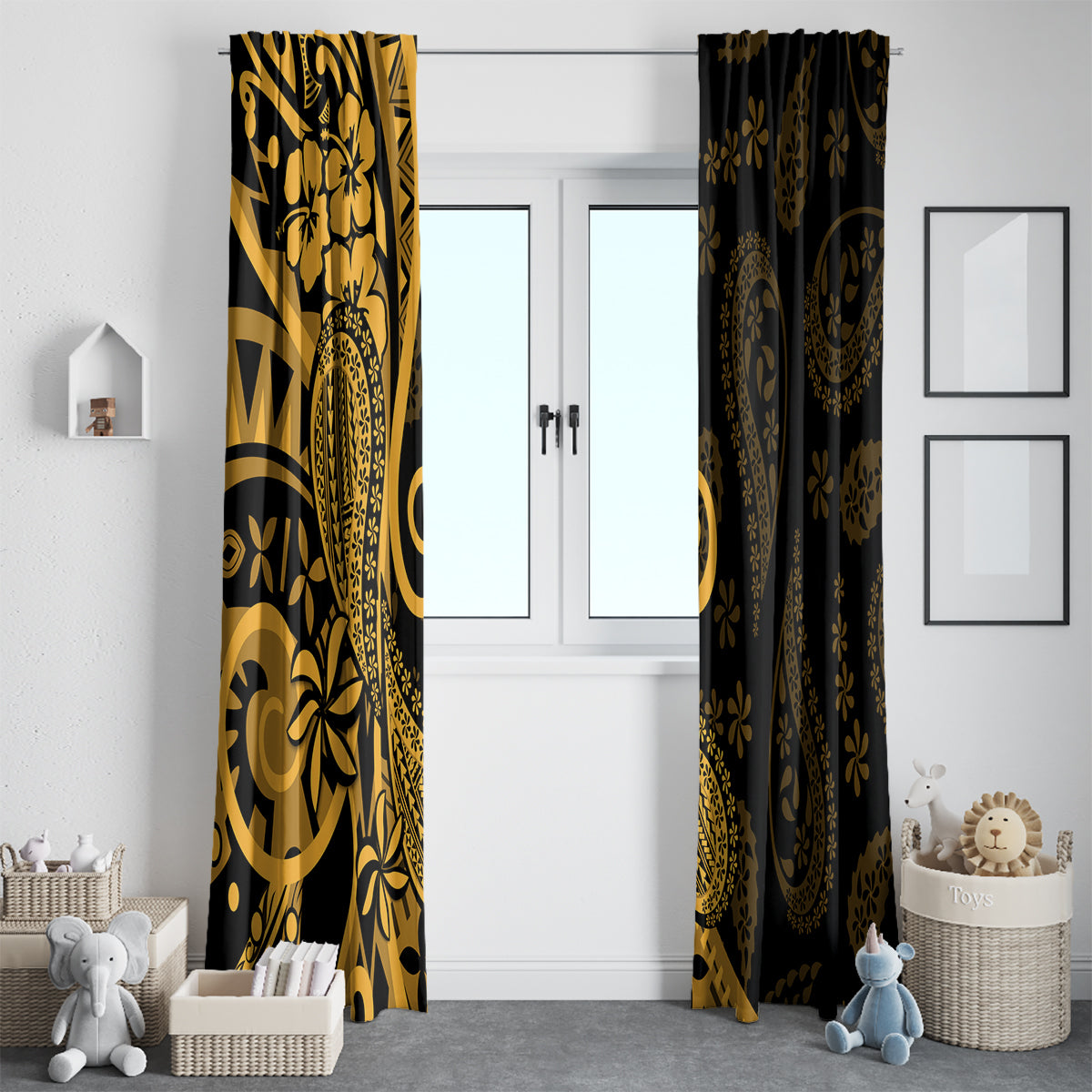 Gold Polynesia Paisley Window Curtain Polynesian With Tropical Flowers LT14 - Polynesian Pride