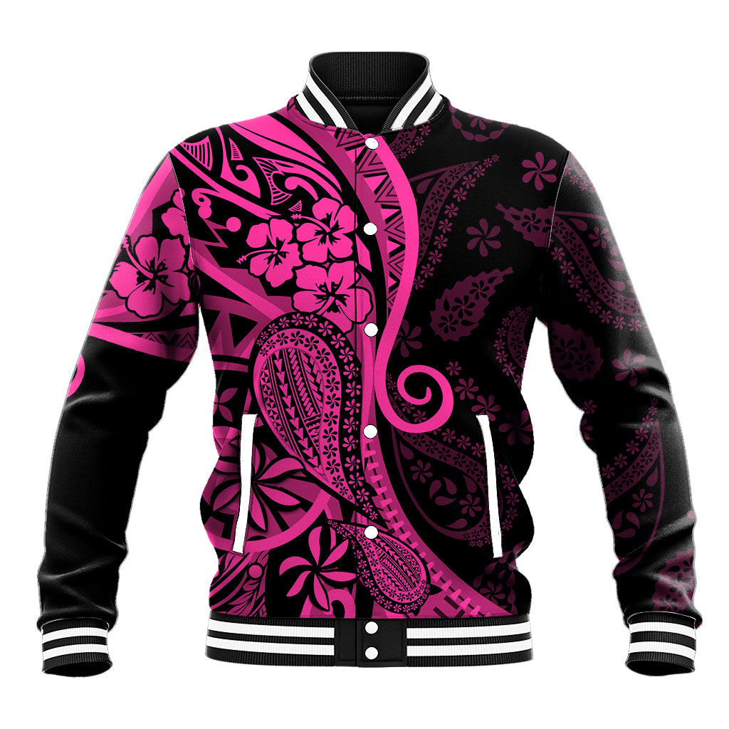 Pink Polynesia Paisley Baseball Jacket Polynesian With Tropical Flowers LT14 Unisex Pink - Polynesian Pride