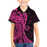 Pink Polynesia Paisley Family Matching Off Shoulder Long Sleeve Dress and Hawaiian Shirt Polynesian With Tropical Flowers LT14 Son's Shirt Pink - Polynesian Pride