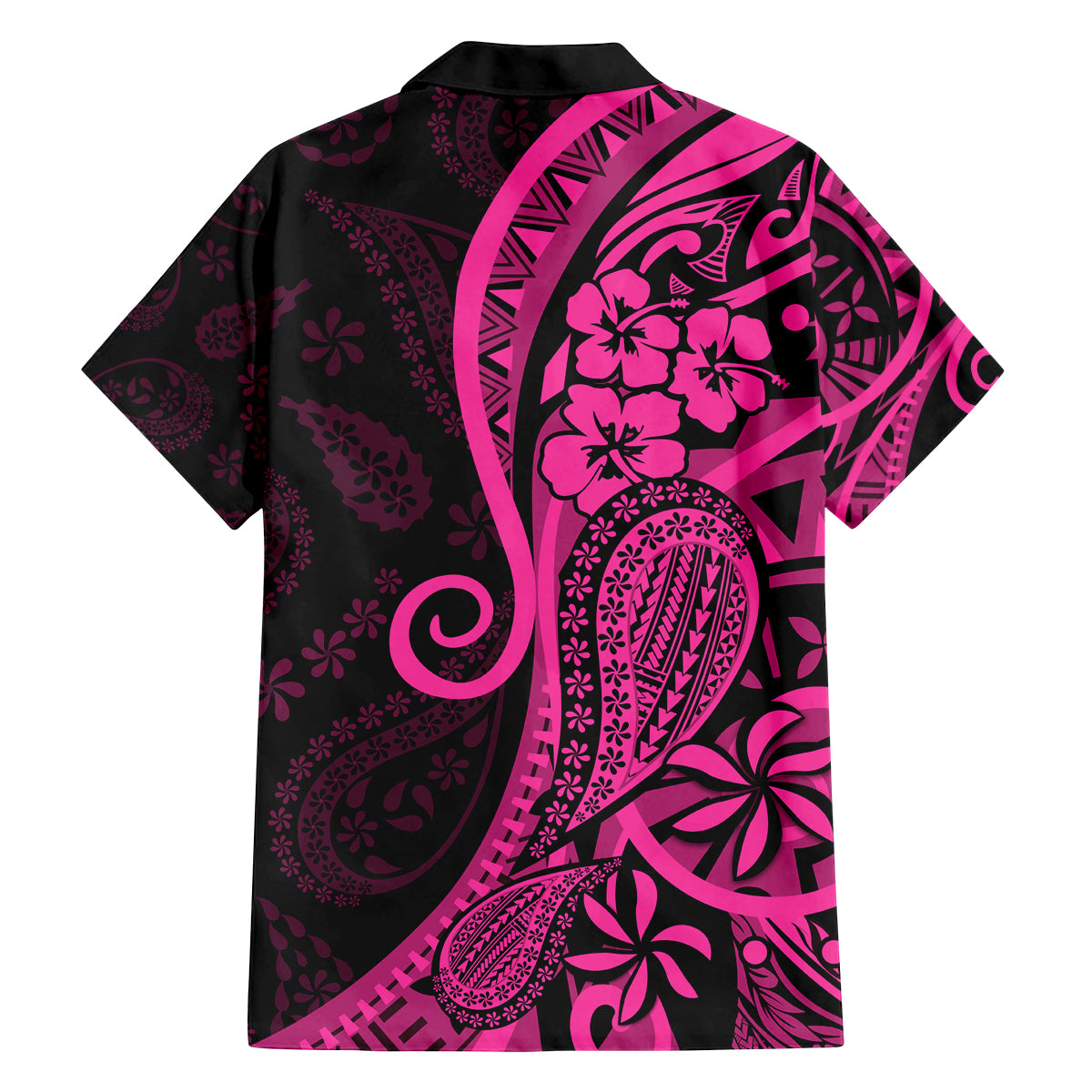 Pink Polynesia Paisley Family Matching Off Shoulder Short Dress and Hawaiian Shirt Polynesian With Tropical Flowers LT14 - Polynesian Pride