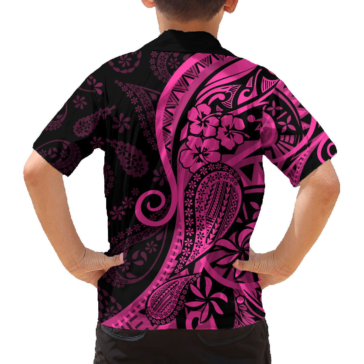 Pink Polynesia Paisley Family Matching Summer Maxi Dress and Hawaiian Shirt Polynesian With Tropical Flowers LT14 - Polynesian Pride